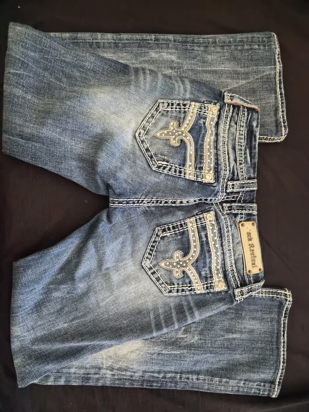 Rock Revival Women's Boot Cut Jeans - Blue Denim with Embellished Pockets